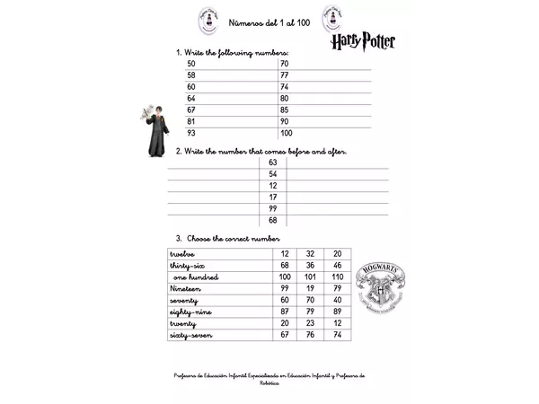Número en Ingles con Harry Potter