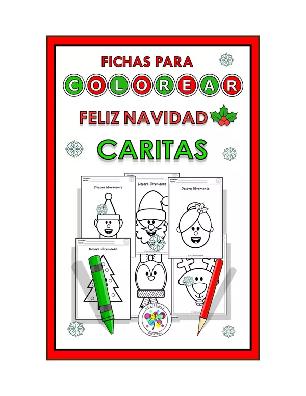 Fichas para colorear Feliz Navidad Caritas Papá Noel Diciembre Muñecos