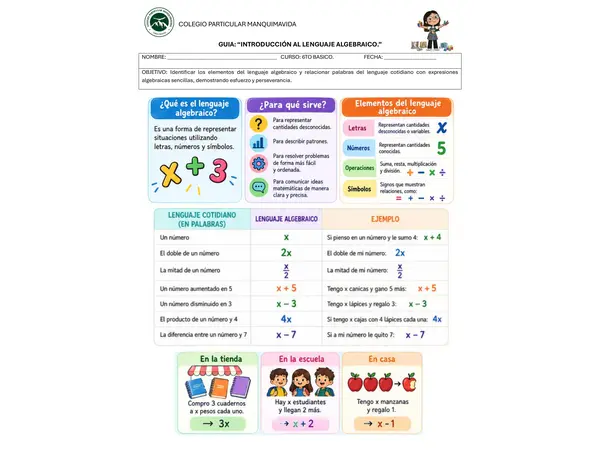 Guia introducción al lenguaje algebraico 