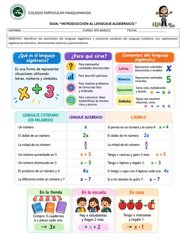Guia introducción al lenguaje algebraico 