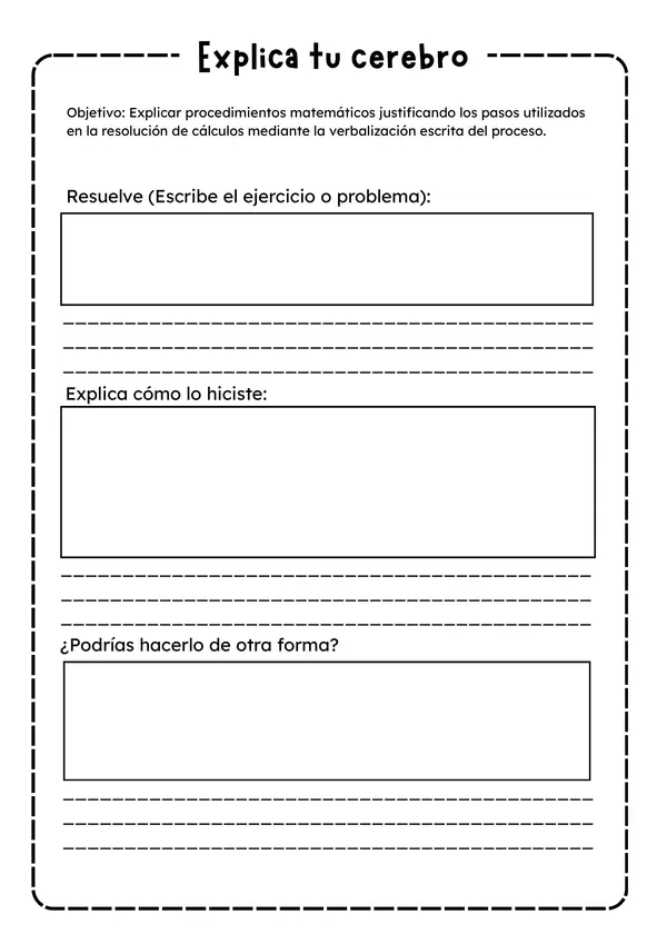Explicar procedimientos matemáticos: ficha de metacognición