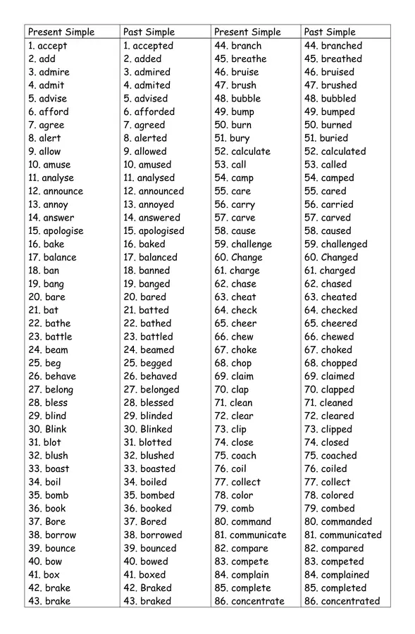 prepositions and regular verbs