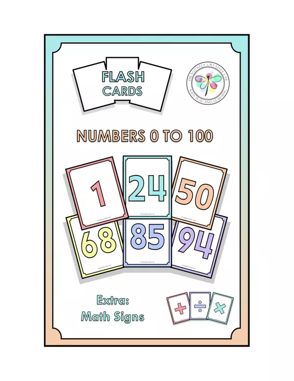 Flash Cards Numbers 0 to 100 Math Signs 
