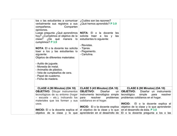  Planificación Mensual Clase a Clase - NATURALES, PRIMERO BASICO, UNIDAD3