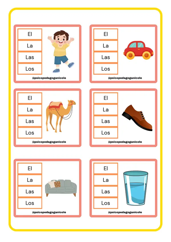 Tarjetas para trabajar Artículos Definidos