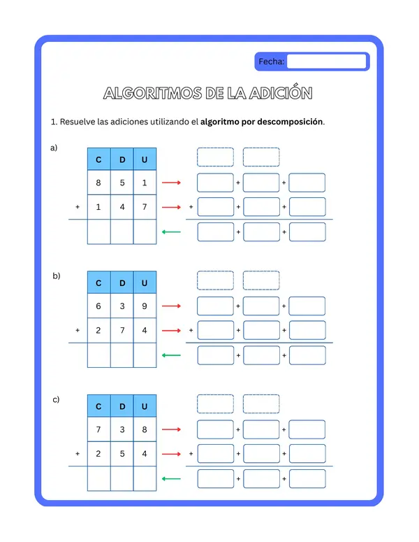 3° básico - Ficha de aprendizaje "Algoritmos de la adición"
