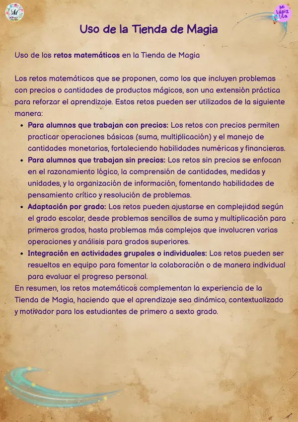 Juego Matemático: La tienda Mágica (Operaciones)