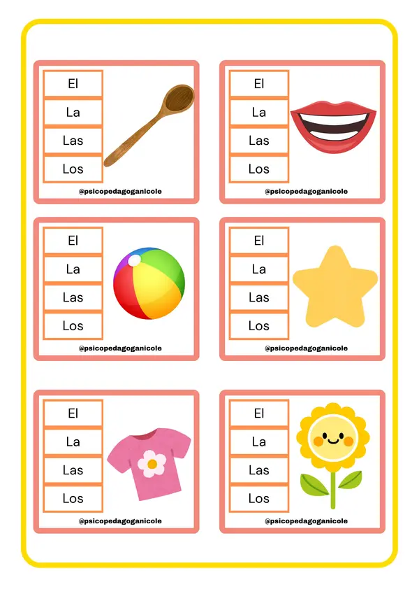 Tarjetas para trabajar Artículos Definidos