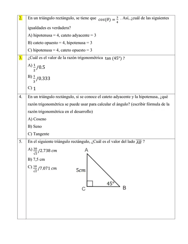 ADECUACIÓN Evaluación trigonometría segundo medio