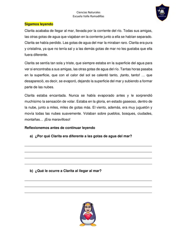 Guía de Ciencias Naturales El ciclo del agua 2do básico