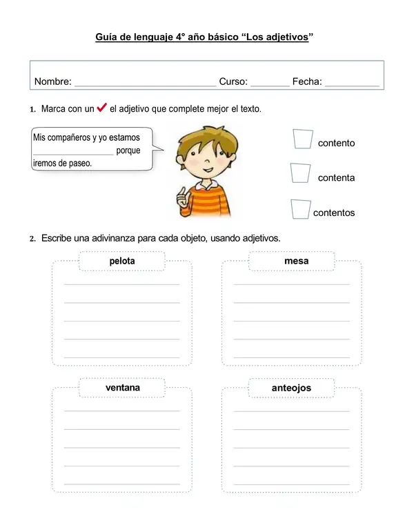 Guía 4° año básico "Adjetivos"