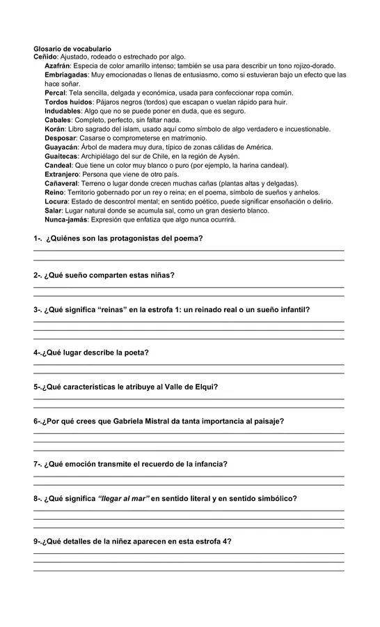 Guía de análisis y comprensión lectora de poema Todas ibamos a ser Reinas
