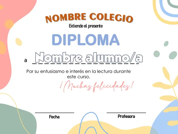 DIPLOMA DE RECONOCIMIENTO DE LECTURA MENSUAL 