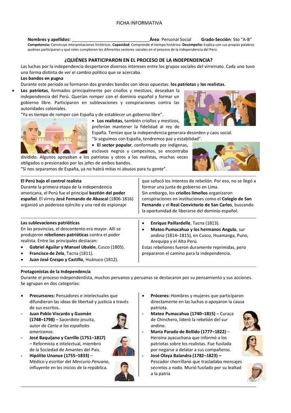 ¿QUIÉNES PARTICIPARON EN EL PROCESO DE LA INDEPENDENCIA?
