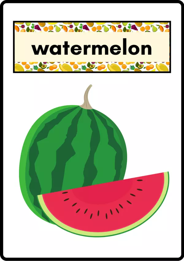 Flash Cards vocabulario de las Frutas en inglés Watermelon