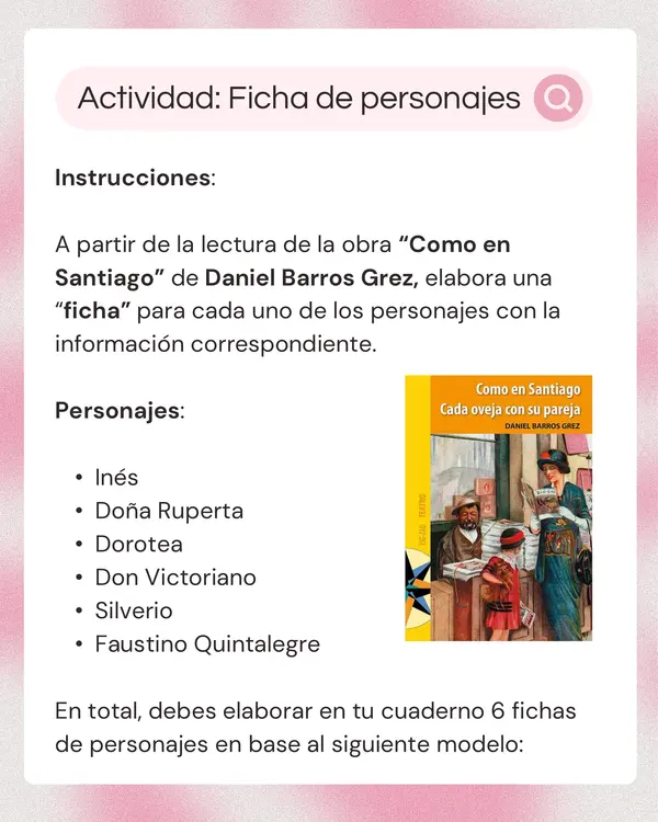 Actividad: Fichas de personajes libro "Como en Santiago"