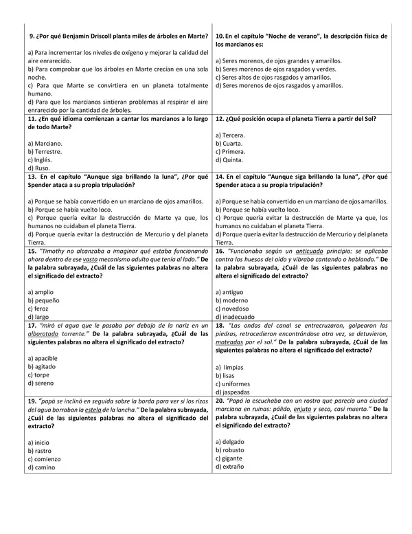Evaluación plan lector "Crónicas marcianas"