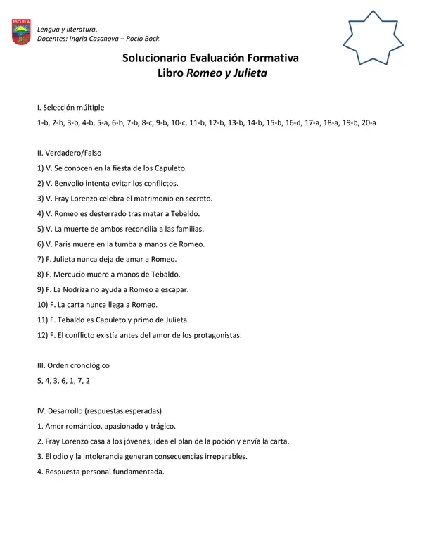 SOLUCIONARIO ROMEO Y JULIETA