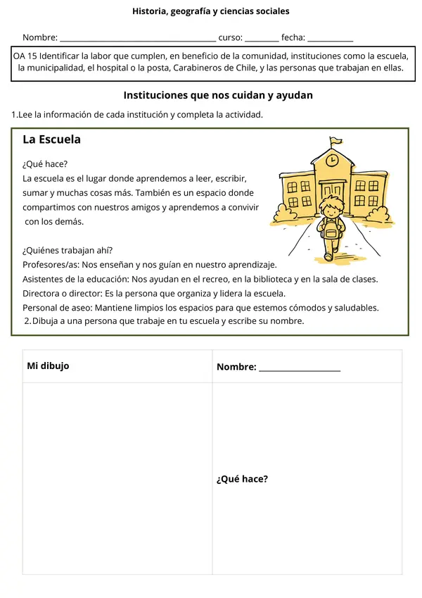 Ficha de Historia y Geografía: Instituciones, Bomberos y Carabineros