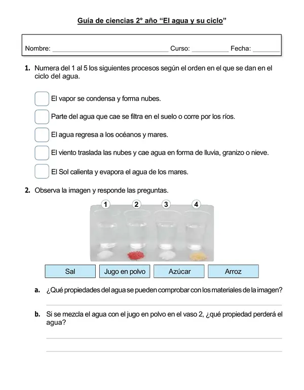 Guía de ciencias 2° año "El agua y su ciclo"