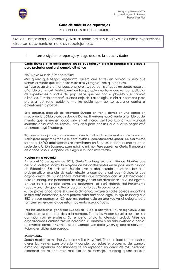 Guía de comprensión de un reportaje 