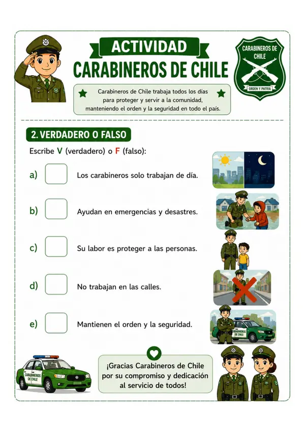  Actividad educativa: Verdadero o Falso – Día del Carabinero de Chile