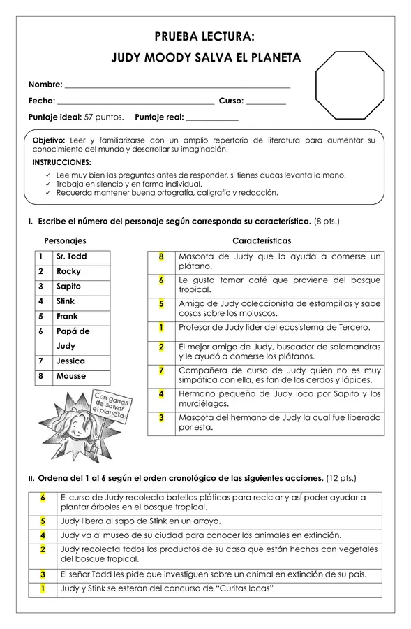 Prueba Lectura - Judy Moody salva el planeta