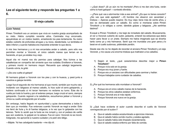 Guía Comprensión lectura formato DIA quinto básico 