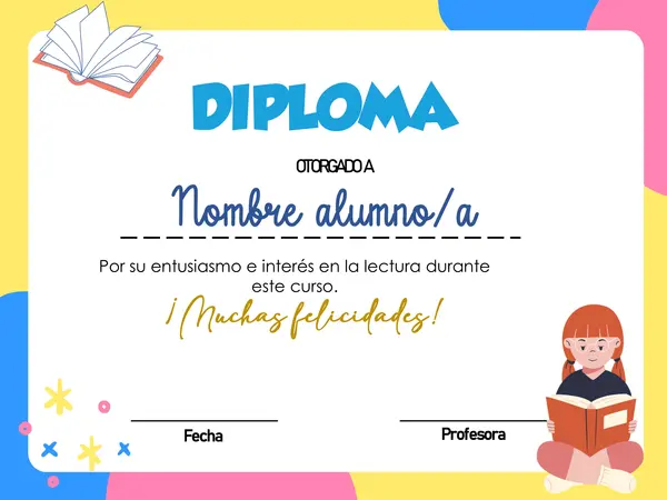 DIPLOMA DE RECONOCIMIENTO DE LECTURA MENSUAL 