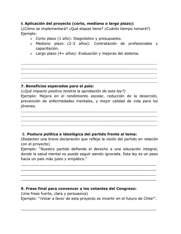 Pauta para  evaluación de proyecto de ley.