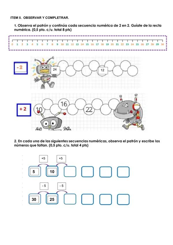 Evaluación matemática del 0 al 30