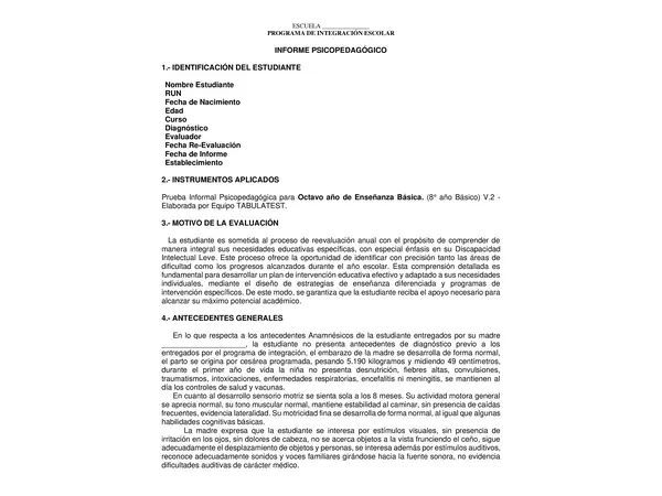 Informe Tabulatest 8vo DIL 