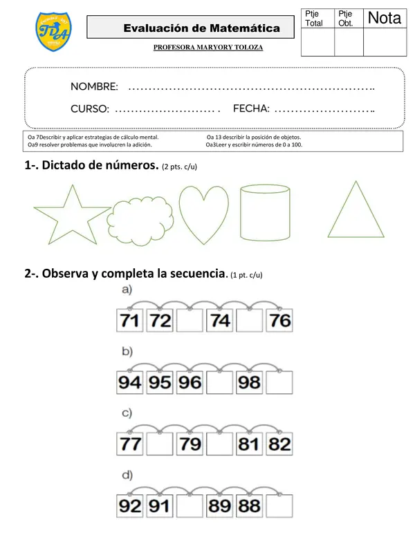 EVALUACION MATEMATICAS 