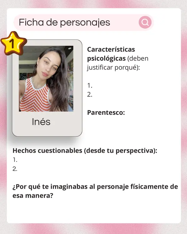 Actividad: Fichas de personajes libro "Como en Santiago"