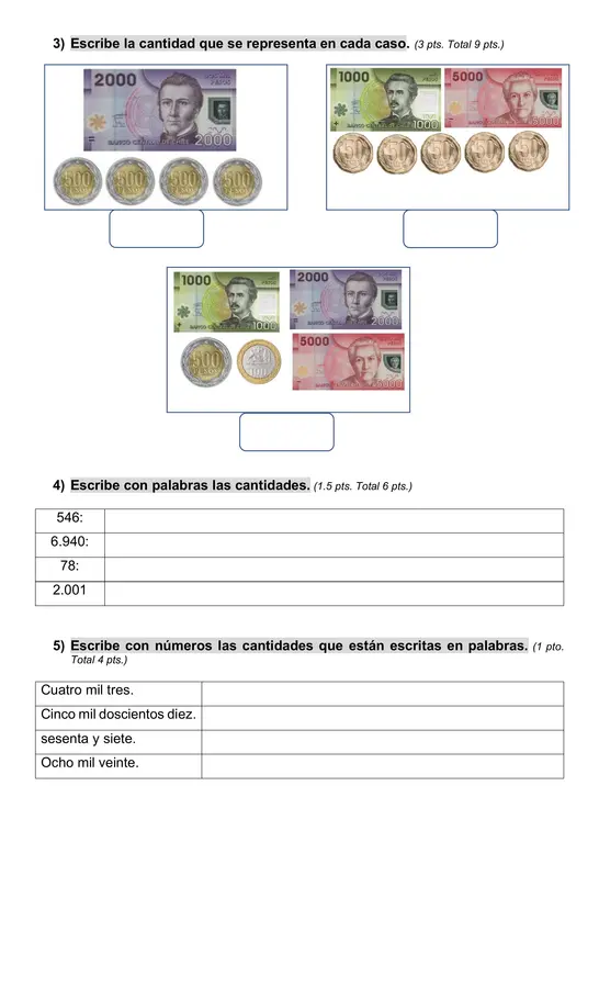 Prueba de matemática tercero básico. 