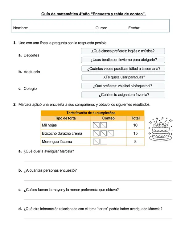 Guía 4°año "Encuesta y tabla de conteo"