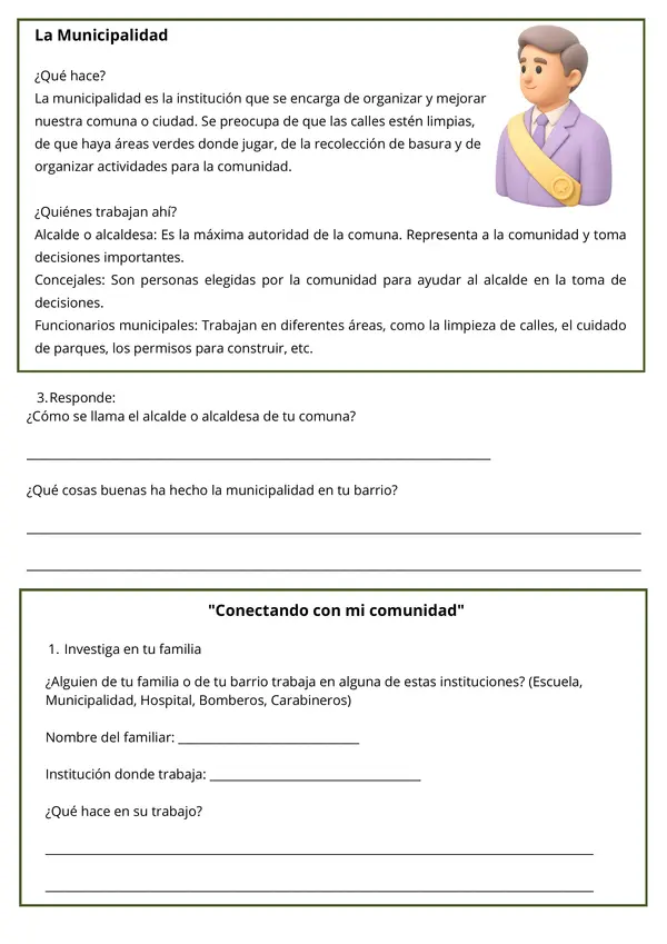 Ficha de Historia y Geografía: Instituciones, Bomberos y Carabineros