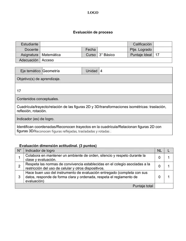 EVALUACIÓN MATEMÁTICA 3 BÁSICO OA 17