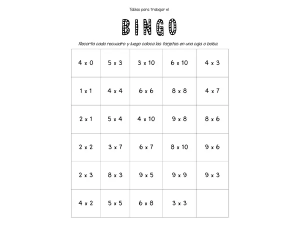 Bingo de las tablas de multiplicar