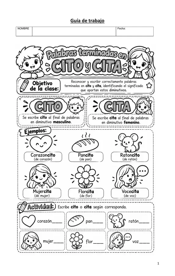 Palabras terminadas en -cito y -cita