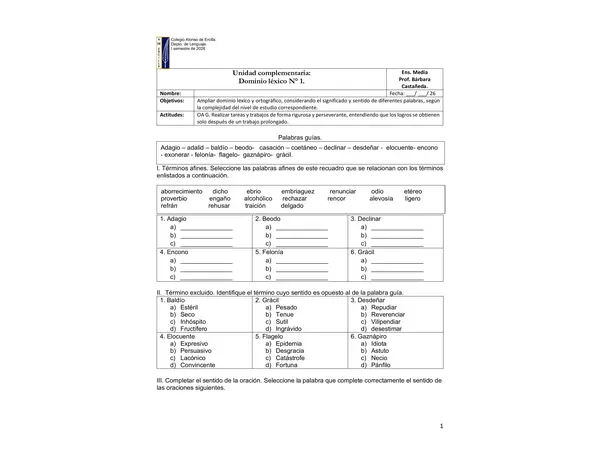 Ejercicios de vocabulario