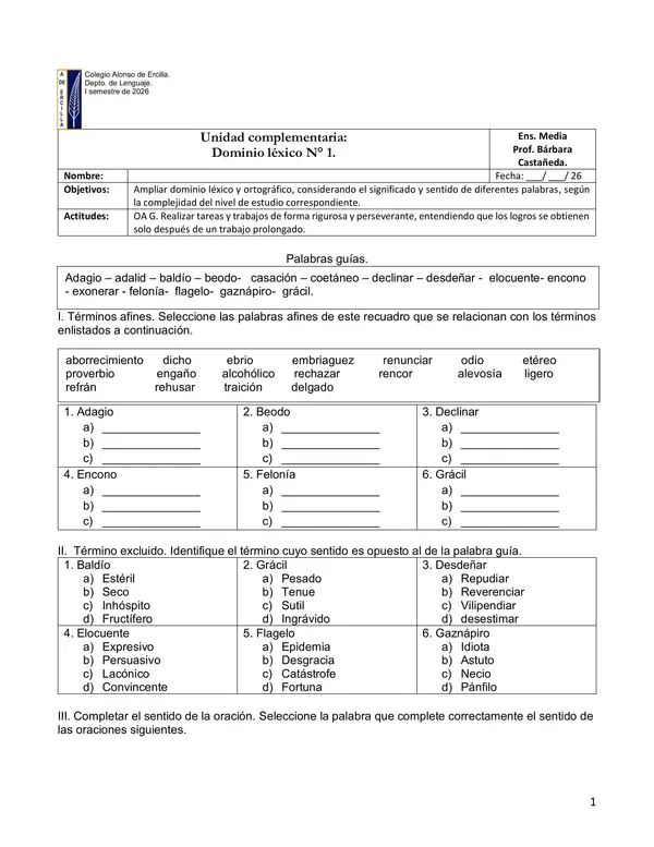 Ejercicios de vocabulario