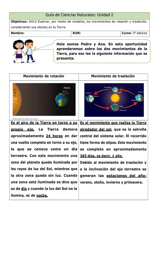 Guía movimientos de la Tierra