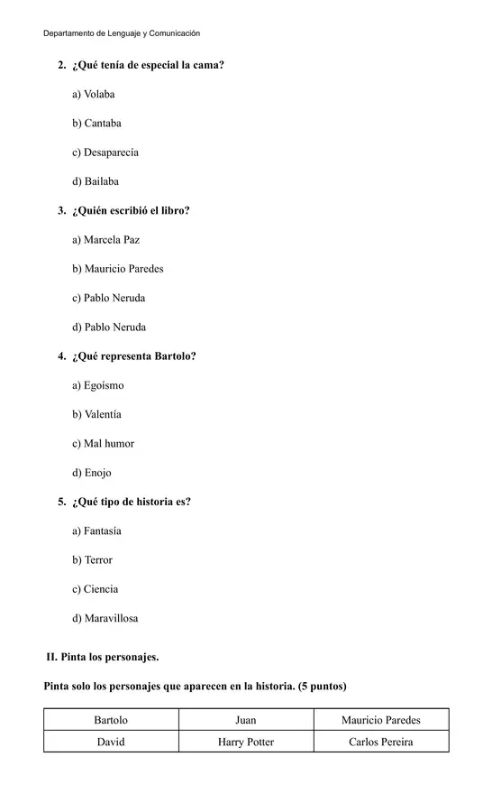 🌟 Prueba de Lectura “La cama mágica de Bartolo” | Actividades Dinámicas + Pauta