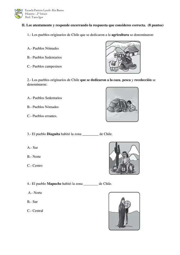 Prueba escrita Pueblos originarios de Chile