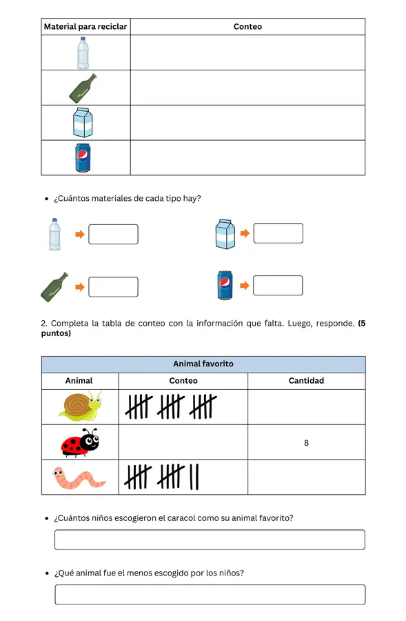 1° básico - Prueba sumativa; Datos y pictogramas