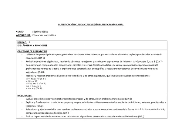 Planificación Clase a Clase: Junio | Matemática 7° Básico