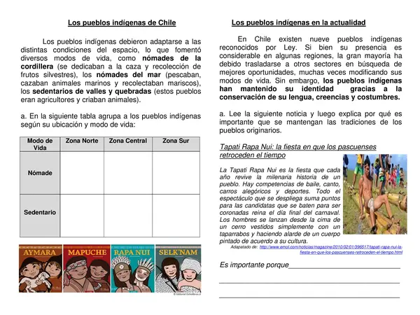 Guía de síntesis" Pueblos originarios de Chile" 2° año básico.