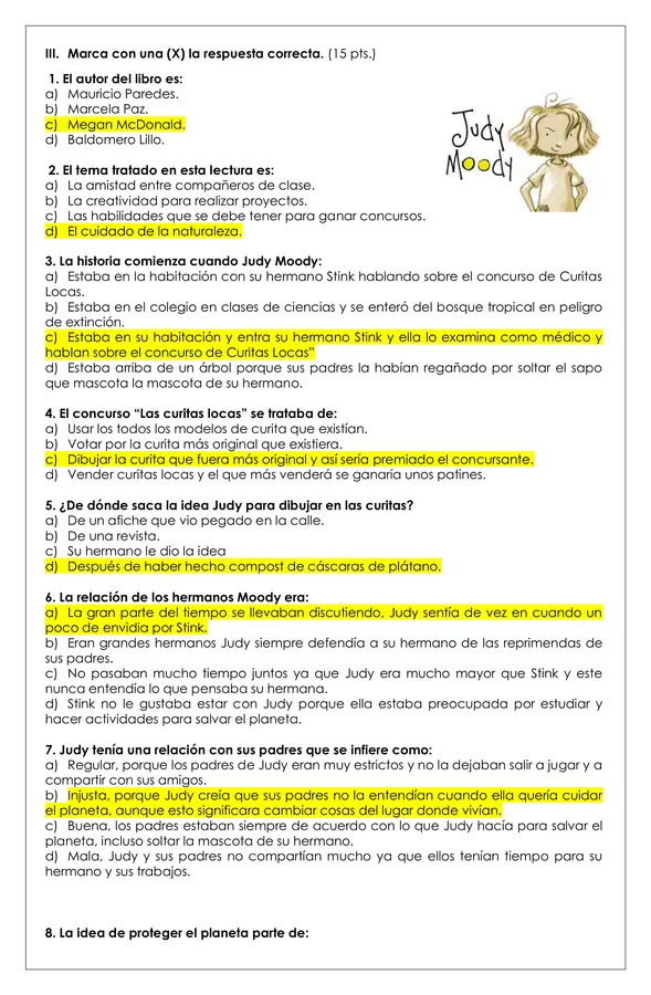 Prueba Lectura - Judy Moody salva el planeta