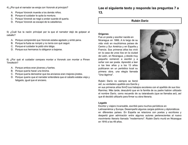 Guía Comprensión lectura formato DIA quinto básico 